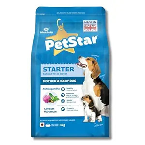Mankind PetStar Starter Dry Dog Food (High Protein) for Mother & Puppy, 3kg Pack | Improves Muscle & Strength, Supports Immunity, Protects Liver & Kidney | Gestation/Lactation Support