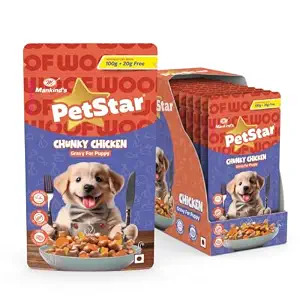 PETSTAR Mankind Puppy Wet Dog Food (High Protein) Chunky Chicken Gravy, 120g (Pack of 15) | Made with Real Chicken & Veggies |Puppy Dog Food| No Artificial Flavors